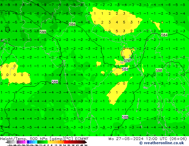 Z500/Rain (+SLP)/Z850 ECMWF Mo 27.05.2024 12 UTC