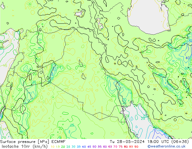 Isotachs (kph) ECMWF Tu 28.05.2024 18 UTC