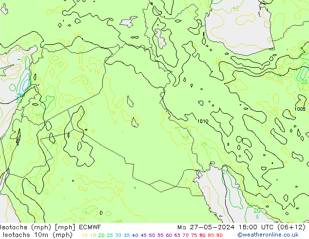 Isotaca (mph) ECMWF lun 27.05.2024 18 UTC