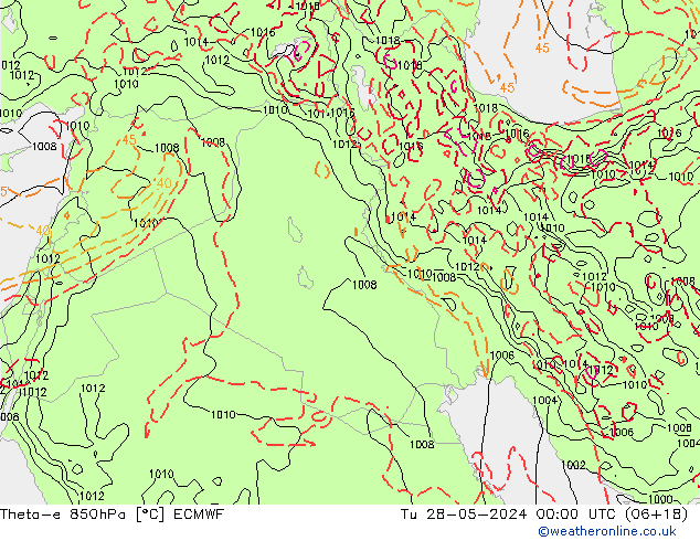 Theta-e 850hPa ECMWF mar 28.05.2024 00 UTC