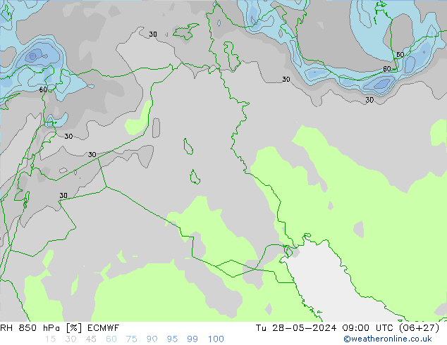 RH 850 hPa ECMWF Ter 28.05.2024 09 UTC