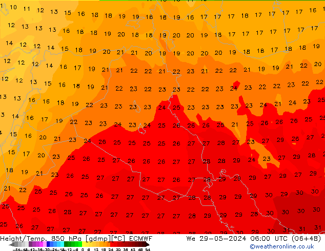 Height/Temp. 850 hPa ECMWF mer 29.05.2024 06 UTC