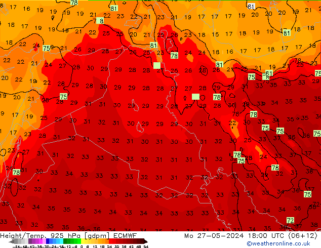 Height/Temp. 925 hPa ECMWF Po 27.05.2024 18 UTC