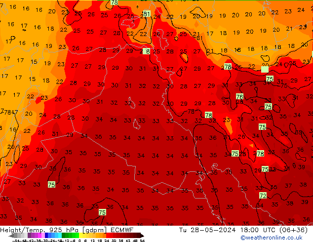 Height/Temp. 925 hPa ECMWF Ter 28.05.2024 18 UTC