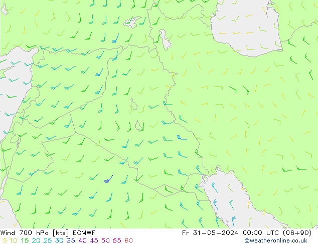 Wind 700 hPa ECMWF Fr 31.05.2024 00 UTC