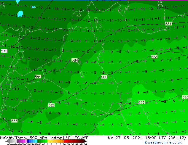 Z500/Rain (+SLP)/Z850 ECMWF Mo 27.05.2024 18 UTC