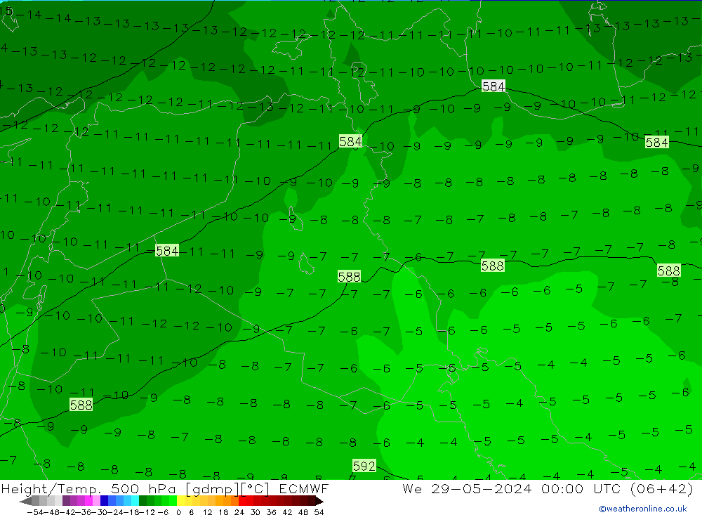 Z500/Rain (+SLP)/Z850 ECMWF We 29.05.2024 00 UTC