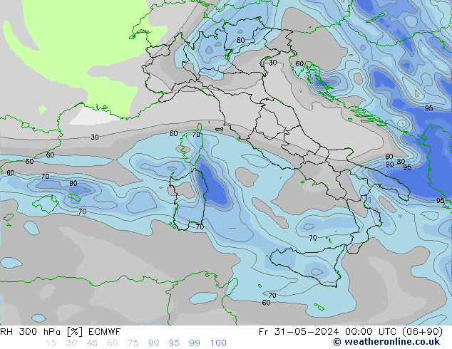 RH 300 hPa ECMWF ven 31.05.2024 00 UTC