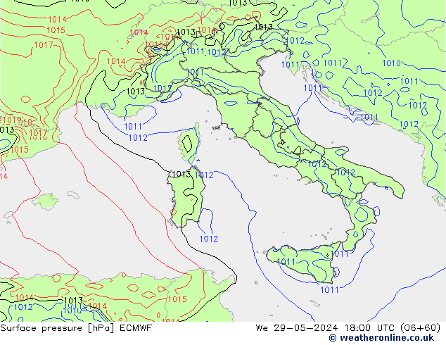 Luchtdruk (Grond) ECMWF wo 29.05.2024 18 UTC