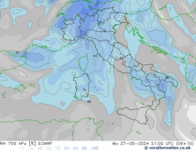 RH 700 hPa ECMWF Po 27.05.2024 21 UTC