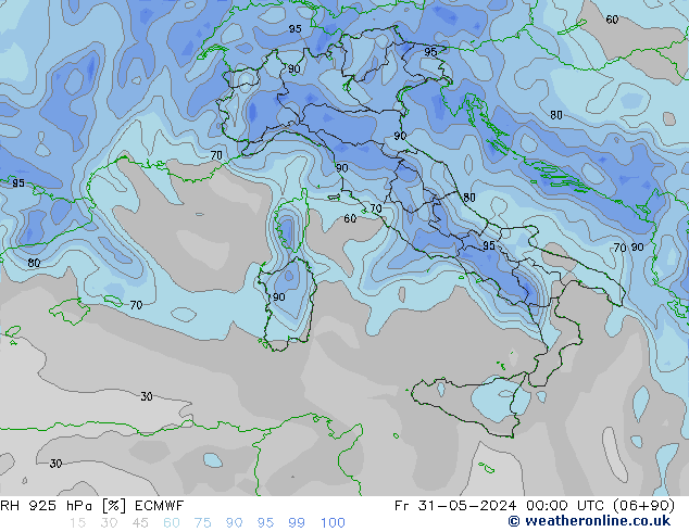 RH 925 hPa ECMWF Fr 31.05.2024 00 UTC