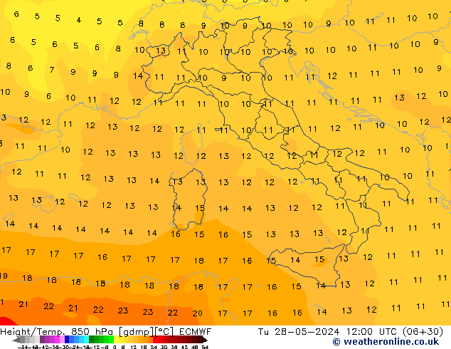 Z500/Rain (+SLP)/Z850 ECMWF Tu 28.05.2024 12 UTC