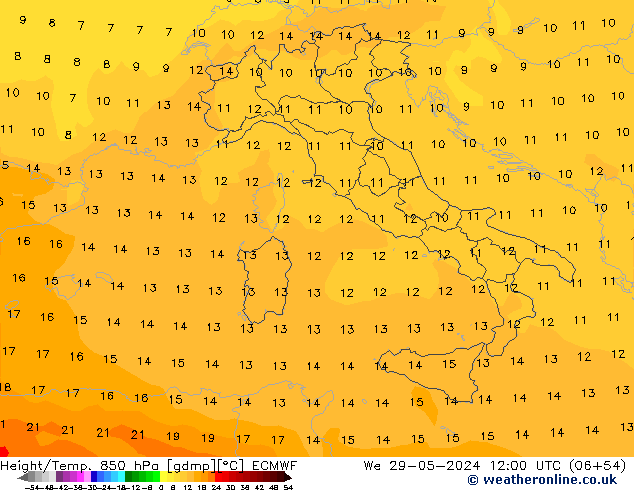 Z500/Rain (+SLP)/Z850 ECMWF śro. 29.05.2024 12 UTC