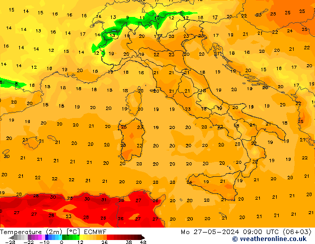 Temperature (2m) ECMWF Mo 27.05.2024 09 UTC