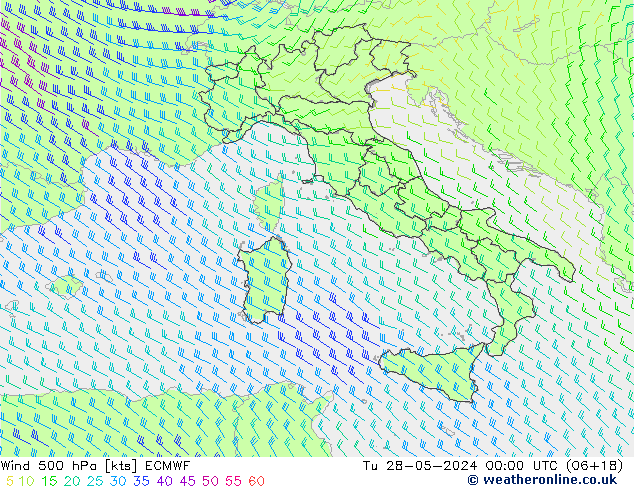 Wind 500 hPa ECMWF Tu 28.05.2024 00 UTC