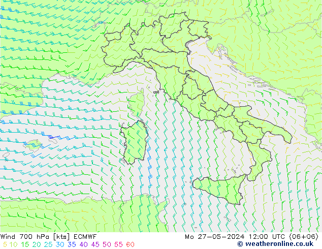 Wind 700 hPa ECMWF Mo 27.05.2024 12 UTC