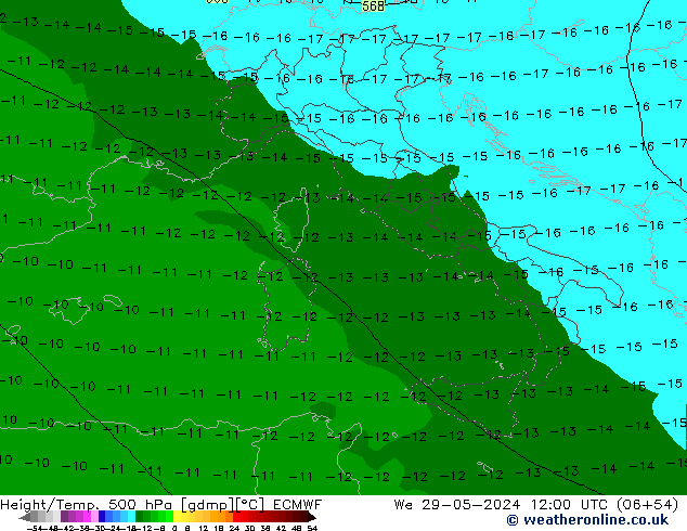 Z500/Rain (+SLP)/Z850 ECMWF śro. 29.05.2024 12 UTC