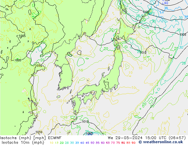 Isotachs (mph) ECMWF Qua 29.05.2024 15 UTC