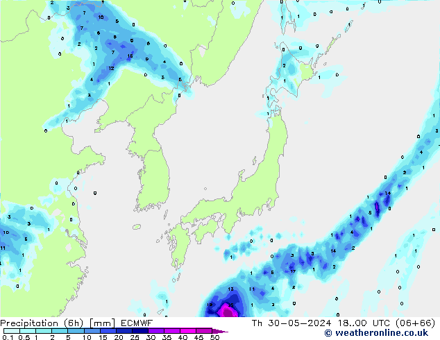 Z500/Rain (+SLP)/Z850 ECMWF czw. 30.05.2024 00 UTC