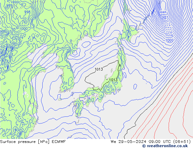 pressão do solo ECMWF Qua 29.05.2024 09 UTC