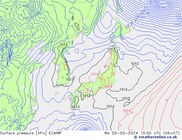 pressão do solo ECMWF Qua 29.05.2024 15 UTC