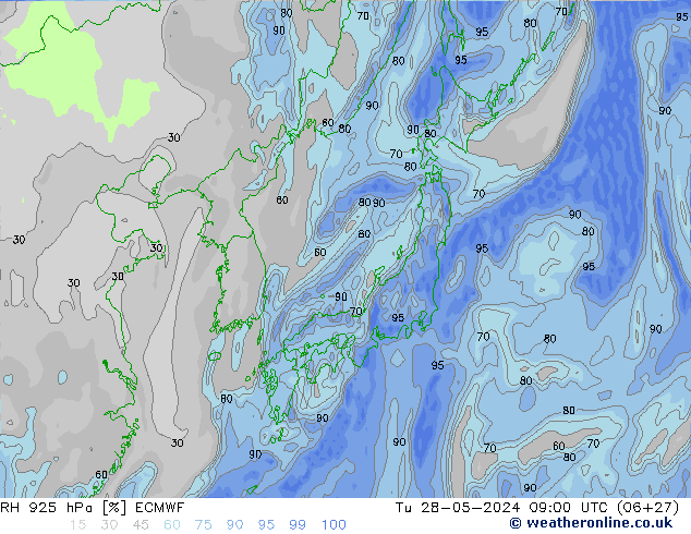 RH 925 hPa ECMWF  28.05.2024 09 UTC