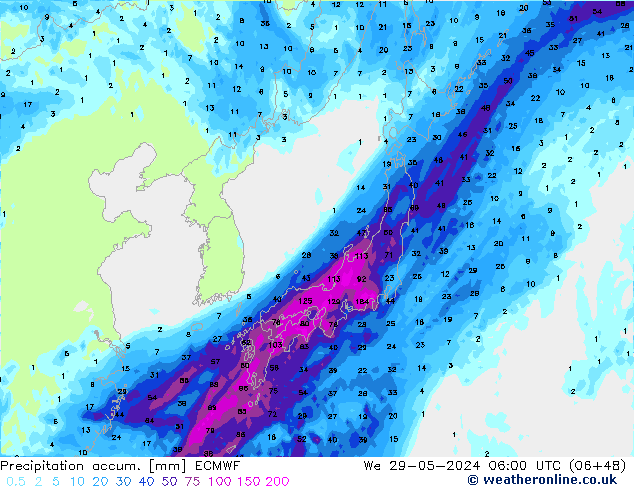 Precipitation accum. ECMWF śro. 29.05.2024 06 UTC