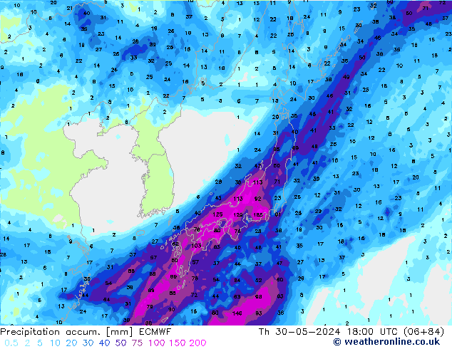 Totale neerslag ECMWF do 30.05.2024 18 UTC