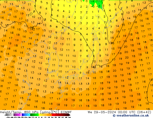 Z500/Yağmur (+YB)/Z850 ECMWF Çar 29.05.2024 00 UTC