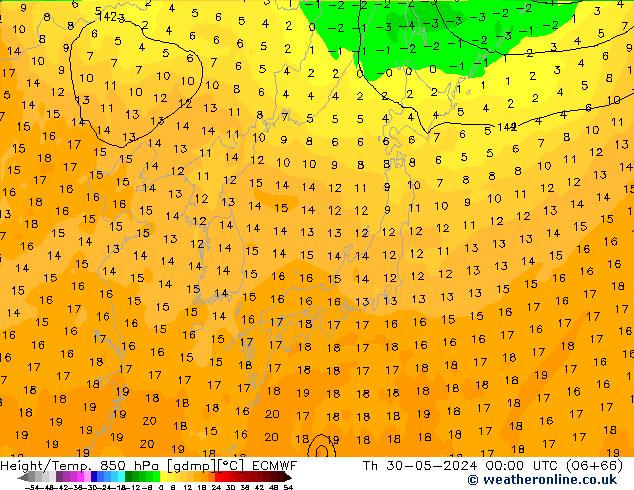 Z500/Rain (+SLP)/Z850 ECMWF czw. 30.05.2024 00 UTC