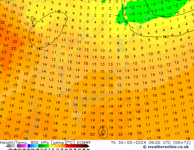 Z500/Rain (+SLP)/Z850 ECMWF czw. 30.05.2024 06 UTC