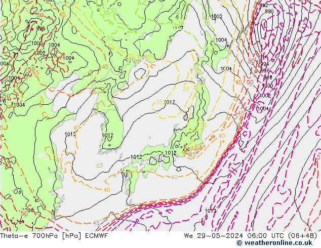 Theta-e 700hPa ECMWF wo 29.05.2024 06 UTC