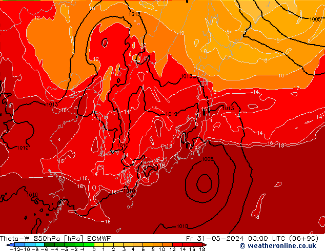 Theta-W 850hPa ECMWF vr 31.05.2024 00 UTC