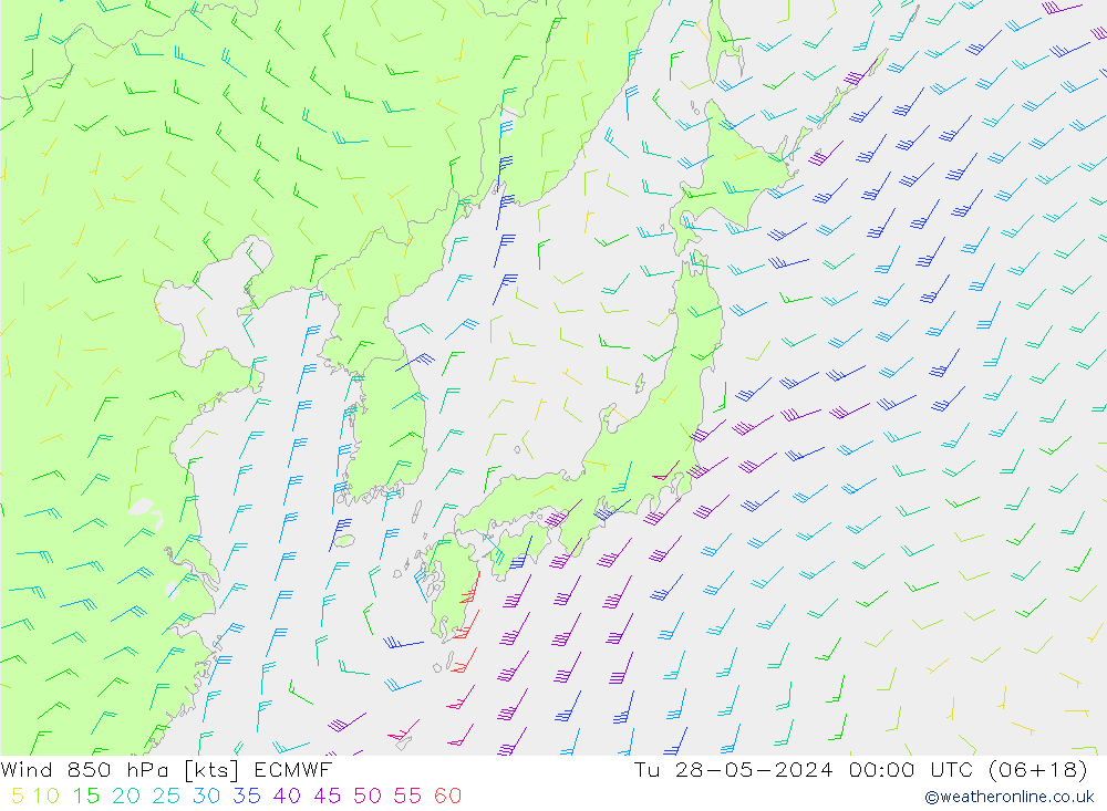 Vento 850 hPa ECMWF Ter 28.05.2024 00 UTC