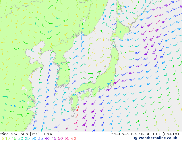 Wind 950 hPa ECMWF Tu 28.05.2024 00 UTC