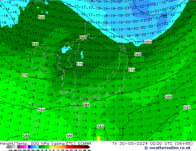 Z500/Rain (+SLP)/Z850 ECMWF czw. 30.05.2024 00 UTC