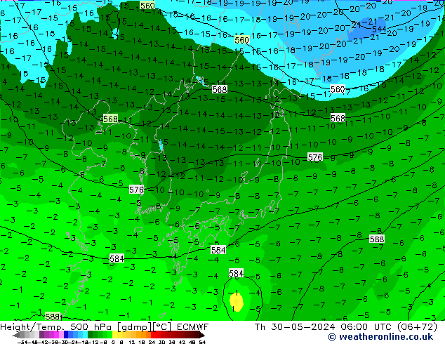 Z500/Rain (+SLP)/Z850 ECMWF czw. 30.05.2024 06 UTC