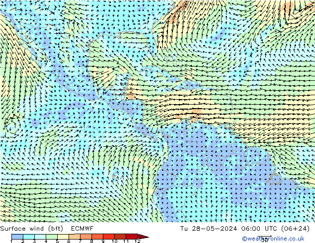 Surface wind (bft) ECMWF Tu 28.05.2024 06 UTC