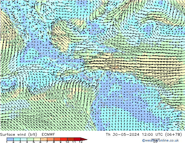 Vent 10 m (bft) ECMWF jeu 30.05.2024 12 UTC