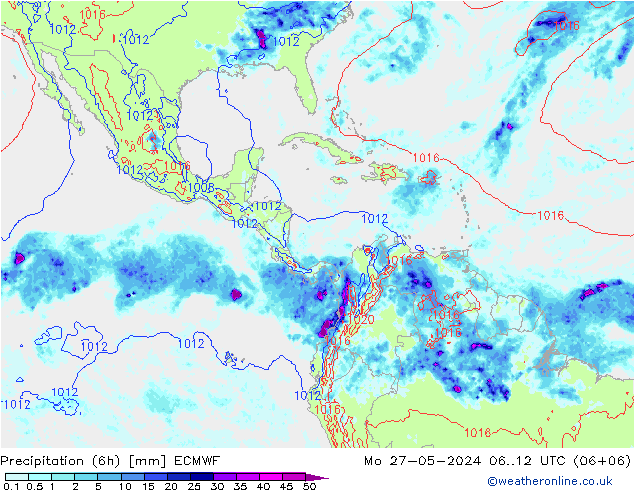 Z500/Rain (+SLP)/Z850 ECMWF Po 27.05.2024 12 UTC