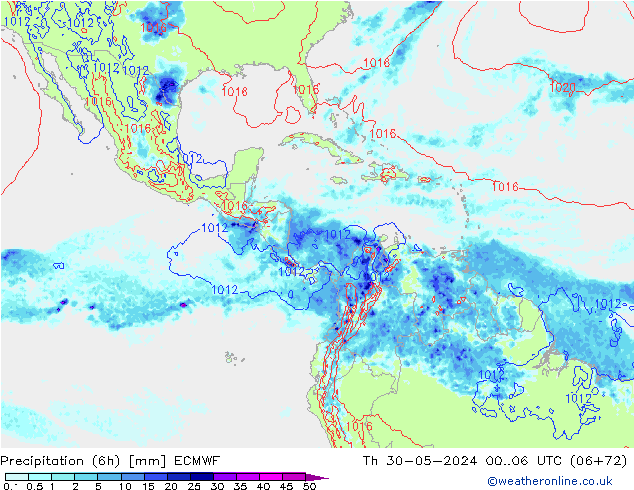 Z500/Rain (+SLP)/Z850 ECMWF gio 30.05.2024 06 UTC