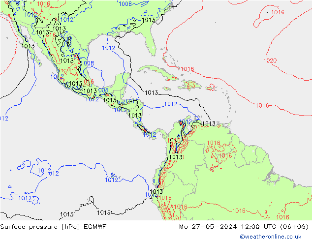 Atmosférický tlak ECMWF Po 27.05.2024 12 UTC