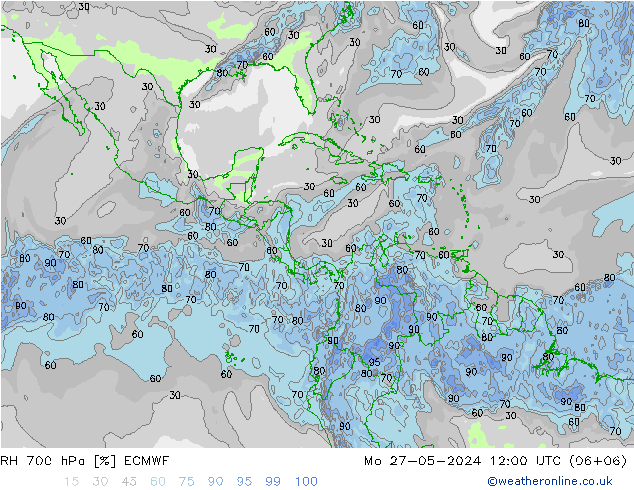 RH 700 гПа ECMWF пн 27.05.2024 12 UTC