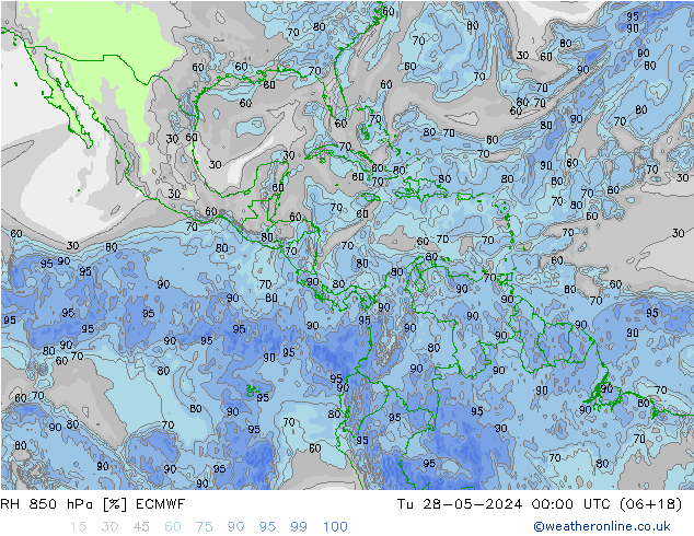 RH 850 hPa ECMWF Tu 28.05.2024 00 UTC