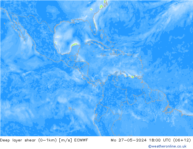 Deep layer shear (0-1km) ECMWF ma 27.05.2024 18 UTC