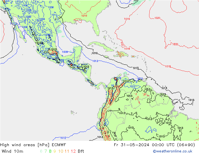 High wind areas ECMWF vie 31.05.2024 00 UTC