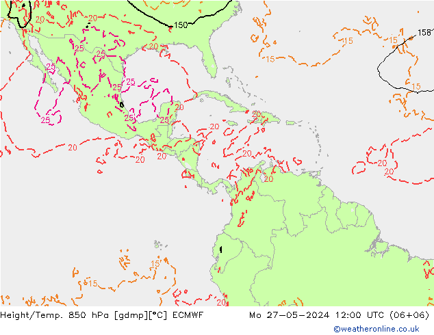 Height/Temp. 850 hPa ECMWF Mo 27.05.2024 12 UTC