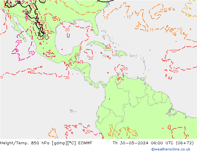 Z500/Rain (+SLP)/Z850 ECMWF gio 30.05.2024 06 UTC