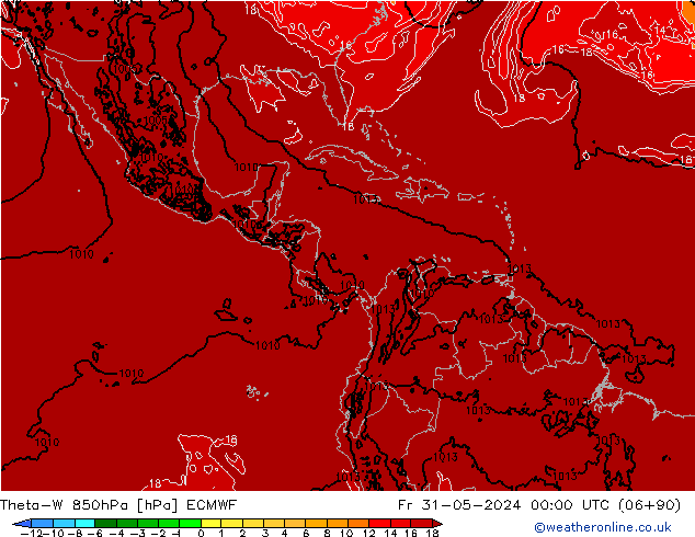 Theta-W 850hPa ECMWF Sex 31.05.2024 00 UTC