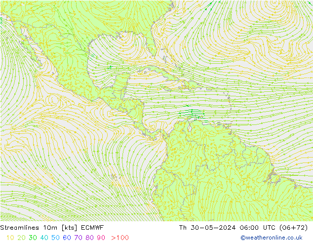 Streamlines 10m ECMWF Th 30.05.2024 06 UTC